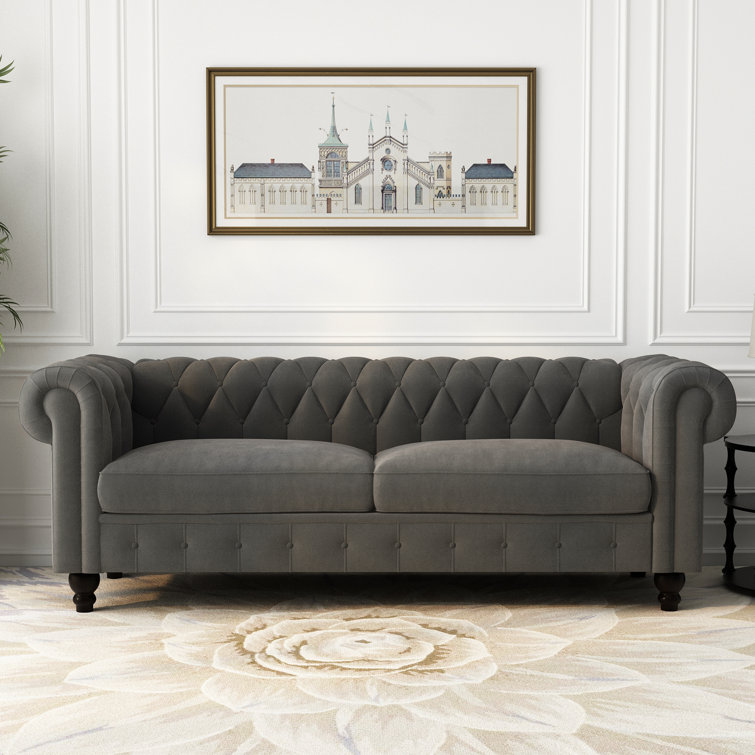 House of Hampton® Havens 30'' Velvet Rolled Arm Chesterfield Sofa